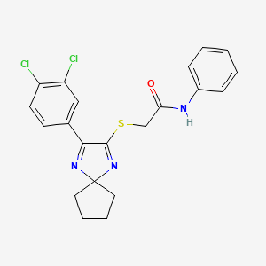 molecular formula C21H19Cl2N3OS B6516606 2-{[3-(3,4-dichlorophenyl)-1,4-diazaspiro[4.4]nona-1,3-dien-2-yl]sulfanyl}-N-phenylacetamide CAS No. 899913-38-3