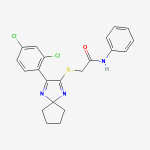 2-{[3-(2,4-dichlorophenyl)-1,4-diazaspiro[4.4]nona-1,3-dien-2-yl]sulfanyl}-N-phenylacetamide