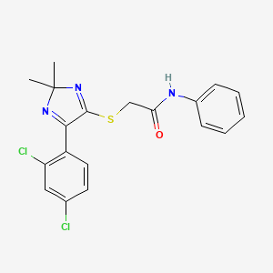 molecular formula C19H17Cl2N3OS B6516622 2-{[5-(2,4-dichlorophenyl)-2,2-dimethyl-2H-imidazol-4-yl]sulfanyl}-N-phenylacetamide CAS No. 899913-53-2