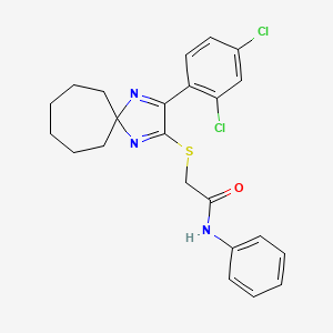 molecular formula C23H23Cl2N3OS B6516632 2-{[3-(2,4-dichlorophenyl)-1,4-diazaspiro[4.6]undeca-1,3-dien-2-yl]sulfanyl}-N-phenylacetamide CAS No. 899913-59-8