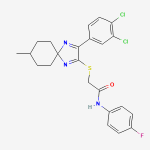 molecular formula C23H22Cl2FN3OS B6516652 2-{[3-(3,4-dichlorophenyl)-8-methyl-1,4-diazaspiro[4.5]deca-1,3-dien-2-yl]sulfanyl}-N-(4-fluorophenyl)acetamide CAS No. 899913-83-8