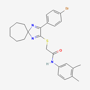 2-{[3-(4-bromophenyl)-1,4-diazaspiro[4.6]undeca-1,3-dien-2-yl]sulfanyl}-N-(3,4-dimethylphenyl)acetamide