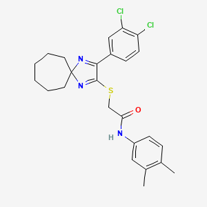 molecular formula C25H27Cl2N3OS B6516740 2-{[3-(3,4-dichlorophenyl)-1,4-diazaspiro[4.6]undeca-1,3-dien-2-yl]sulfanyl}-N-(3,4-dimethylphenyl)acetamide CAS No. 899914-39-7