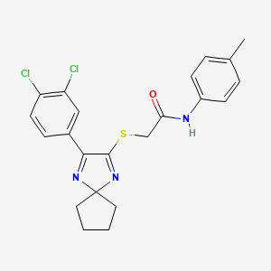 molecular formula C22H21Cl2N3OS B6516777 2-{[3-(3,4-dichlorophenyl)-1,4-diazaspiro[4.4]nona-1,3-dien-2-yl]sulfanyl}-N-(4-methylphenyl)acetamide CAS No. 899931-71-6