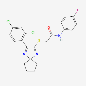 2-{[3-(2,4-dichlorophenyl)-1,4-diazaspiro[4.4]nona-1,3-dien-2-yl]sulfanyl}-N-(4-fluorophenyl)acetamide