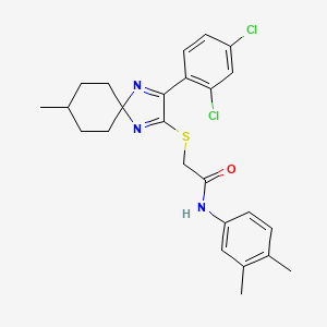 molecular formula C25H27Cl2N3OS B6516852 2-{[3-(2,4-dichlorophenyl)-8-methyl-1,4-diazaspiro[4.5]deca-1,3-dien-2-yl]sulfanyl}-N-(3,4-dimethylphenyl)acetamide CAS No. 899932-73-1