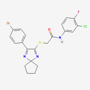 2-{[3-(4-bromophenyl)-1,4-diazaspiro[4.4]nona-1,3-dien-2-yl]sulfanyl}-N-(3-chloro-4-fluorophenyl)acetamide