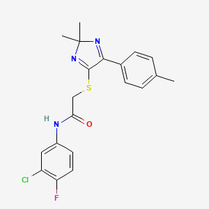 molecular formula C20H19ClFN3OS B6516875 N-(3-chloro-4-fluorophenyl)-2-{[2,2-dimethyl-5-(4-methylphenyl)-2H-imidazol-4-yl]sulfanyl}acetamide CAS No. 899932-82-2