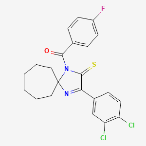 molecular formula C22H19Cl2FN2OS B6516932 3-(3,4-dichlorophenyl)-1-(4-fluorobenzoyl)-1,4-diazaspiro[4.6]undec-3-ene-2-thione CAS No. 899933-13-2