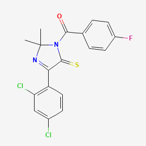 molecular formula C18H13Cl2FN2OS B6516940 4-(2,4-dichlorophenyl)-1-(4-fluorobenzoyl)-2,2-dimethyl-2,5-dihydro-1H-imidazole-5-thione CAS No. 899909-59-2