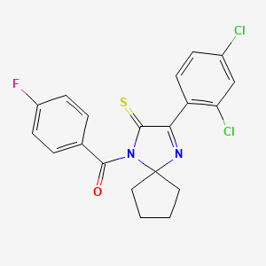 molecular formula C20H15Cl2FN2OS B6516941 3-(2,4-dichlorophenyl)-1-(4-fluorobenzoyl)-1,4-diazaspiro[4.4]non-3-ene-2-thione CAS No. 899909-62-7