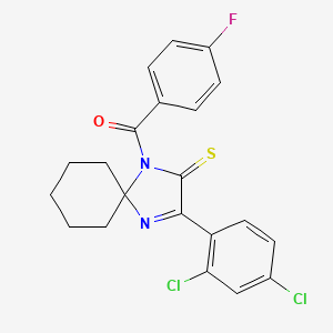 molecular formula C21H17Cl2FN2OS B6516945 3-(2,4-dichlorophenyl)-1-(4-fluorobenzoyl)-1,4-diazaspiro[4.5]dec-3-ene-2-thione CAS No. 899909-65-0