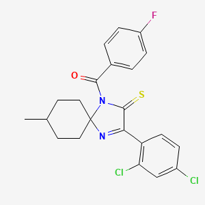 molecular formula C22H19Cl2FN2OS B6516951 3-(2,4-dichlorophenyl)-1-(4-fluorobenzoyl)-8-methyl-1,4-diazaspiro[4.5]dec-3-ene-2-thione CAS No. 899909-68-3