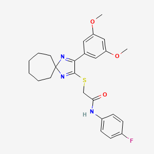 2-{[3-(3,5-dimethoxyphenyl)-1,4-diazaspiro[4.6]undeca-1,3-dien-2-yl]sulfanyl}-N-(4-fluorophenyl)acetamide