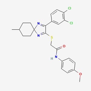 2-{[3-(3,4-dichlorophenyl)-8-methyl-1,4-diazaspiro[4.5]deca-1,3-dien-2-yl]sulfanyl}-N-(4-methoxyphenyl)acetamide