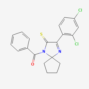 molecular formula C20H16Cl2N2OS B6517001 1-benzoyl-3-(2,4-dichlorophenyl)-1,4-diazaspiro[4.4]non-3-ene-2-thione CAS No. 899910-72-6