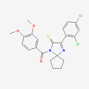 molecular formula C22H20Cl2N2O3S B6517009 3-(2,4-dichlorophenyl)-1-(3,4-dimethoxybenzoyl)-1,4-diazaspiro[4.4]non-3-ene-2-thione CAS No. 899911-12-7