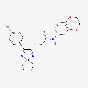 2-{[3-(4-bromophenyl)-1,4-diazaspiro[4.4]nona-1,3-dien-2-yl]sulfanyl}-N-(2,3-dihydro-1,4-benzodioxin-6-yl)acetamide