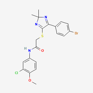 molecular formula C20H19BrClN3O2S B6517040 2-{[5-(4-bromophenyl)-2,2-dimethyl-2H-imidazol-4-yl]sulfanyl}-N-(3-chloro-4-methoxyphenyl)acetamide CAS No. 899916-51-9