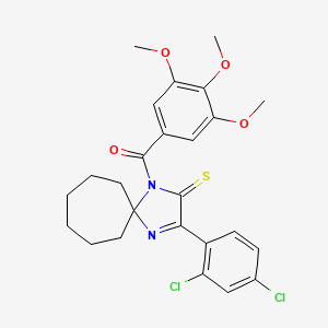 molecular formula C25H26Cl2N2O4S B6517071 3-(2,4-dichlorophenyl)-1-(3,4,5-trimethoxybenzoyl)-1,4-diazaspiro[4.6]undec-3-ene-2-thione CAS No. 899917-04-5