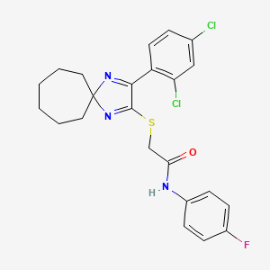 molecular formula C23H22Cl2FN3OS B6517139 2-{[3-(2,4-dichlorophenyl)-1,4-diazaspiro[4.6]undeca-1,3-dien-2-yl]sulfanyl}-N-(4-fluorophenyl)acetamide CAS No. 899918-40-2