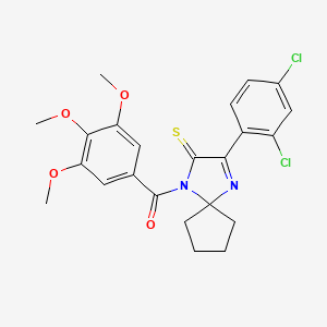 molecular formula C23H22Cl2N2O4S B6517140 3-(2,4-dichlorophenyl)-1-(3,4,5-trimethoxybenzoyl)-1,4-diazaspiro[4.4]non-3-ene-2-thione CAS No. 899918-54-8