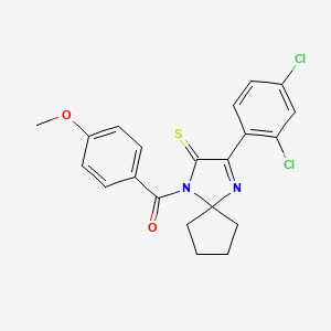 molecular formula C21H18Cl2N2O2S B6517149 3-(2,4-dichlorophenyl)-1-(4-methoxybenzoyl)-1,4-diazaspiro[4.4]non-3-ene-2-thione CAS No. 899918-60-6