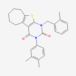 4-(3,4-dimethylphenyl)-6-[(2-methylphenyl)methyl]-8-thia-4,6-diazatricyclo[7.5.0.0^{2,7}]tetradeca-1(9),2(7)-diene-3,5-dione