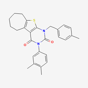 4-(3,4-dimethylphenyl)-6-[(4-methylphenyl)methyl]-8-thia-4,6-diazatricyclo[7.5.0.0^{2,7}]tetradeca-1(9),2(7)-diene-3,5-dione