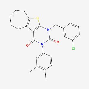 molecular formula C26H25ClN2O2S B6517179 6-[(3-chlorophenyl)methyl]-4-(3,4-dimethylphenyl)-8-thia-4,6-diazatricyclo[7.5.0.0^{2,7}]tetradeca-1(9),2(7)-diene-3,5-dione CAS No. 899940-49-9