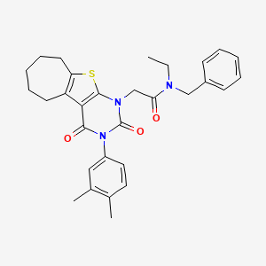 molecular formula C30H33N3O3S B6517187 N-benzyl-2-[4-(3,4-dimethylphenyl)-3,5-dioxo-8-thia-4,6-diazatricyclo[7.5.0.0^{2,7}]tetradeca-1(9),2(7)-dien-6-yl]-N-ethylacetamide CAS No. 899782-81-1