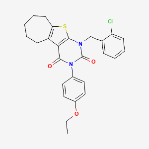 molecular formula C26H25ClN2O3S B6517206 6-[(2-chlorophenyl)methyl]-4-(4-ethoxyphenyl)-8-thia-4,6-diazatricyclo[7.5.0.0^{2,7}]tetradeca-1(9),2(7)-diene-3,5-dione CAS No. 899783-00-7