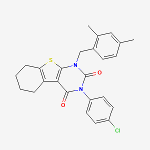 molecular formula C25H23ClN2O2S B6517230 4-(4-chlorophenyl)-6-[(2,4-dimethylphenyl)methyl]-8-thia-4,6-diazatricyclo[7.4.0.0^{2,7}]trideca-1(9),2(7)-diene-3,5-dione CAS No. 899783-82-5