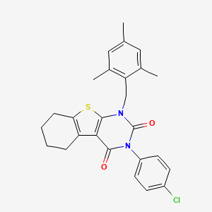 4-(4-chlorophenyl)-6-[(2,4,6-trimethylphenyl)methyl]-8-thia-4,6-diazatricyclo[7.4.0.0^{2,7}]trideca-1(9),2(7)-diene-3,5-dione