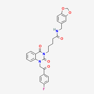 N-[(2H-1,3-benzodioxol-5-yl)methyl]-5-{1-[2-(4-fluorophenyl)-2-oxoethyl]-2,4-dioxo-1,2,3,4-tetrahydroquinazolin-3-yl}pentanamide