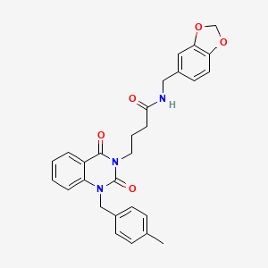 molecular formula C28H27N3O5 B6517462 N-[(2H-1,3-benzodioxol-5-yl)methyl]-4-{1-[(4-methylphenyl)methyl]-2,4-dioxo-1,2,3,4-tetrahydroquinazolin-3-yl}butanamide CAS No. 899910-45-3