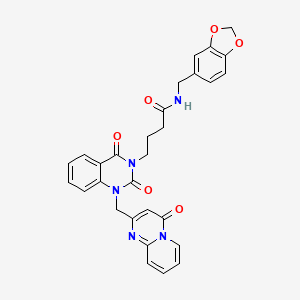 molecular formula C29H25N5O6 B6517463 N-[(2H-1,3-benzodioxol-5-yl)methyl]-4-[2,4-dioxo-1-({4-oxo-4H-pyrido[1,2-a]pyrimidin-2-yl}methyl)-1,2,3,4-tetrahydroquinazolin-3-yl]butanamide CAS No. 899910-56-6