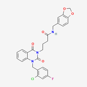 N-[(2H-1,3-benzodioxol-5-yl)methyl]-4-{1-[(2-chloro-4-fluorophenyl)methyl]-2,4-dioxo-1,2,3,4-tetrahydroquinazolin-3-yl}butanamide
