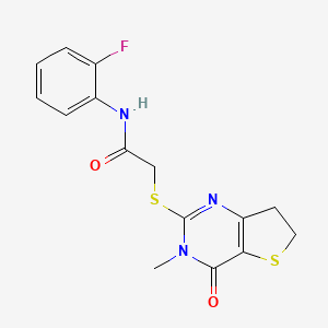 molecular formula C15H14FN3O2S2 B6517596 N-(2-fluorophenyl)-2-({3-methyl-4-oxo-3H,4H,6H,7H-thieno[3,2-d]pyrimidin-2-yl}sulfanyl)acetamide CAS No. 869075-90-1