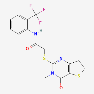 molecular formula C16H14F3N3O2S2 B6517614 2-({3-methyl-4-oxo-3H,4H,6H,7H-thieno[3,2-d]pyrimidin-2-yl}sulfanyl)-N-[2-(trifluoromethyl)phenyl]acetamide CAS No. 869076-04-0