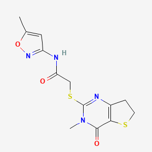 molecular formula C13H14N4O3S2 B6517630 N-(5-methyl-1,2-oxazol-3-yl)-2-({3-methyl-4-oxo-3H,4H,6H,7H-thieno[3,2-d]pyrimidin-2-yl}sulfanyl)acetamide CAS No. 869076-12-0