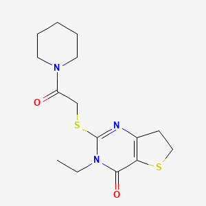 molecular formula C15H21N3O2S2 B6517639 3-ethyl-2-{[2-oxo-2-(piperidin-1-yl)ethyl]sulfanyl}-3H,4H,6H,7H-thieno[3,2-d]pyrimidin-4-one CAS No. 869076-26-6