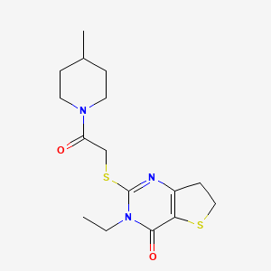 molecular formula C16H23N3O2S2 B6517646 3-ethyl-2-{[2-(4-methylpiperidin-1-yl)-2-oxoethyl]sulfanyl}-3H,4H,6H,7H-thieno[3,2-d]pyrimidin-4-one CAS No. 869076-27-7