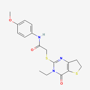 molecular formula C17H19N3O3S2 B6517660 2-({3-ethyl-4-oxo-3H,4H,6H,7H-thieno[3,2-d]pyrimidin-2-yl}sulfanyl)-N-(4-methoxyphenyl)acetamide CAS No. 869076-49-3