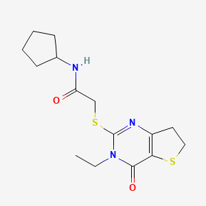 molecular formula C15H21N3O2S2 B6517670 N-cyclopentyl-2-({3-ethyl-4-oxo-3H,4H,6H,7H-thieno[3,2-d]pyrimidin-2-yl}sulfanyl)acetamide CAS No. 869076-64-2