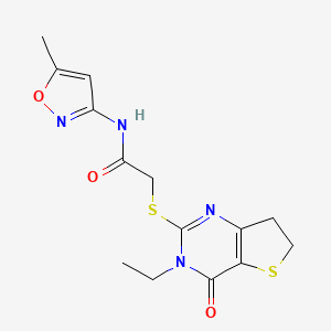 molecular formula C14H16N4O3S2 B6517684 2-({3-ethyl-4-oxo-3H,4H,6H,7H-thieno[3,2-d]pyrimidin-2-yl}sulfanyl)-N-(5-methyl-1,2-oxazol-3-yl)acetamide CAS No. 893368-20-2