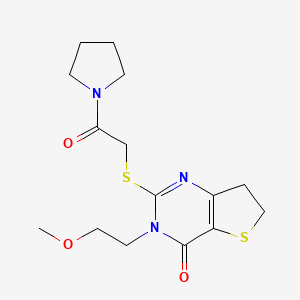 molecular formula C15H21N3O3S2 B6517696 3-(2-methoxyethyl)-2-{[2-oxo-2-(pyrrolidin-1-yl)ethyl]sulfanyl}-3H,4H,6H,7H-thieno[3,2-d]pyrimidin-4-one CAS No. 893370-48-4