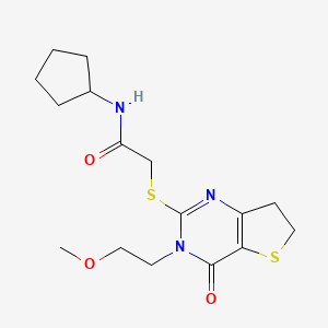 molecular formula C16H23N3O3S2 B6517721 N-cyclopentyl-2-{[3-(2-methoxyethyl)-4-oxo-3H,4H,6H,7H-thieno[3,2-d]pyrimidin-2-yl]sulfanyl}acetamide CAS No. 893374-32-8