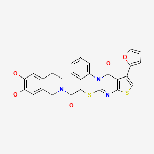 molecular formula C29H25N3O5S2 B6517750 2-{[2-(6,7-dimethoxy-1,2,3,4-tetrahydroisoquinolin-2-yl)-2-oxoethyl]sulfanyl}-5-(furan-2-yl)-3-phenyl-3H,4H-thieno[2,3-d]pyrimidin-4-one CAS No. 690642-83-2
