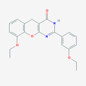 molecular formula C21H20N2O4 B6517800 9-ethoxy-2-(3-ethoxyphenyl)-3H,4H,5H-chromeno[2,3-d]pyrimidin-4-one CAS No. 902879-78-1